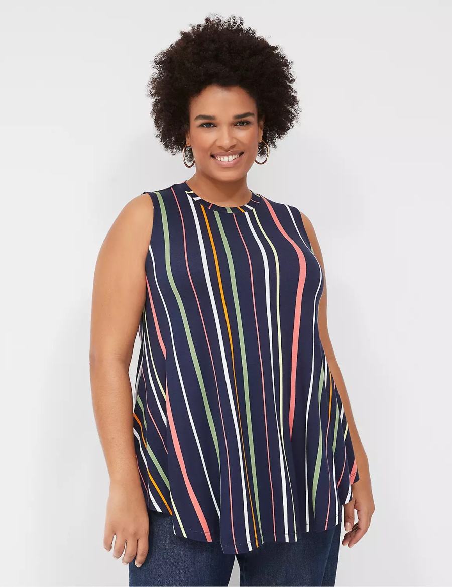 Lane Bryant Max Swing Sleeveless High-Neck Tunic Women T Shirts Navy Stripes | IYN6365OE