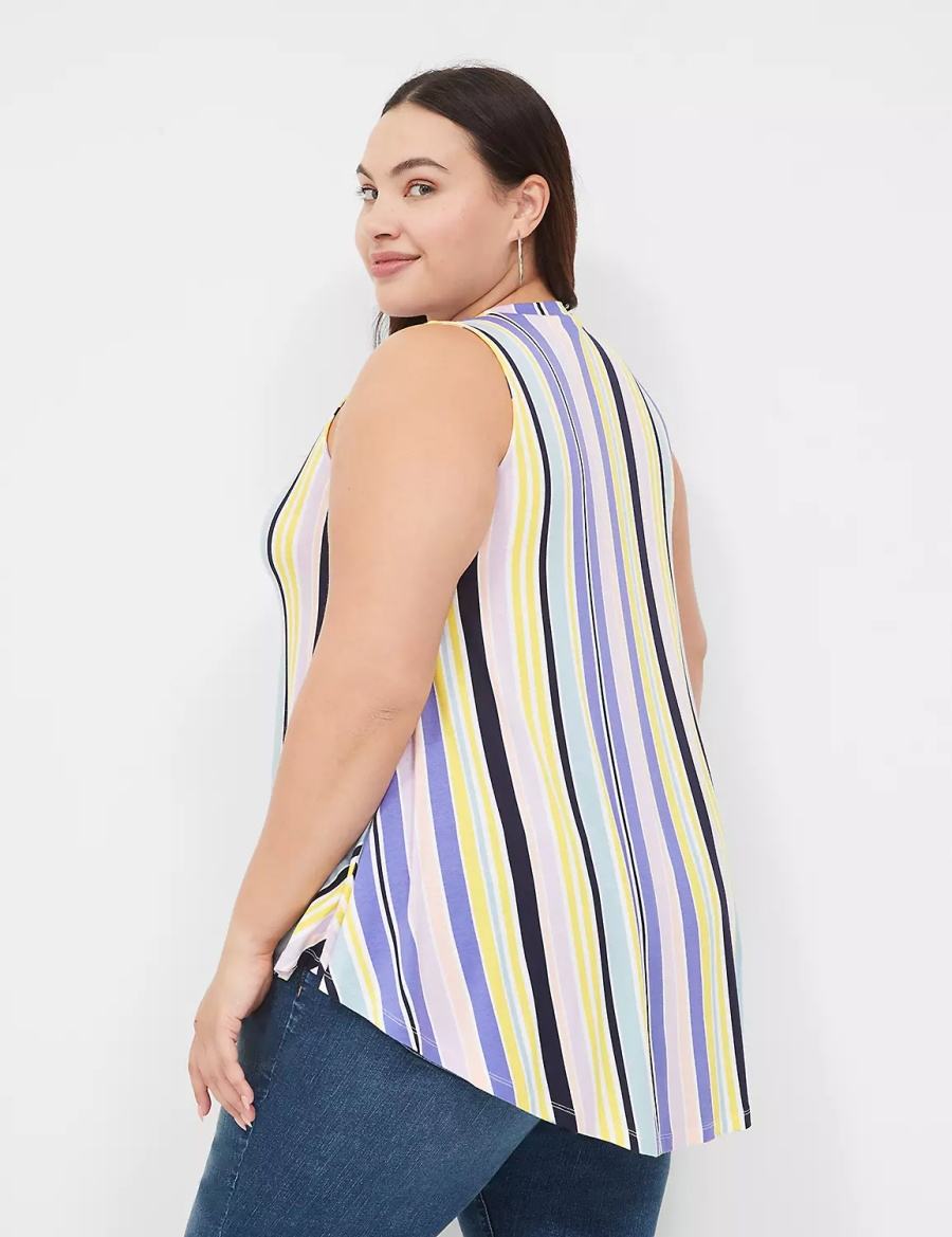 Lane Bryant Max Swing Sleeveless High-Neck Tunic Women T Shirts Purple Multicolor Stripes | EAF2745YD