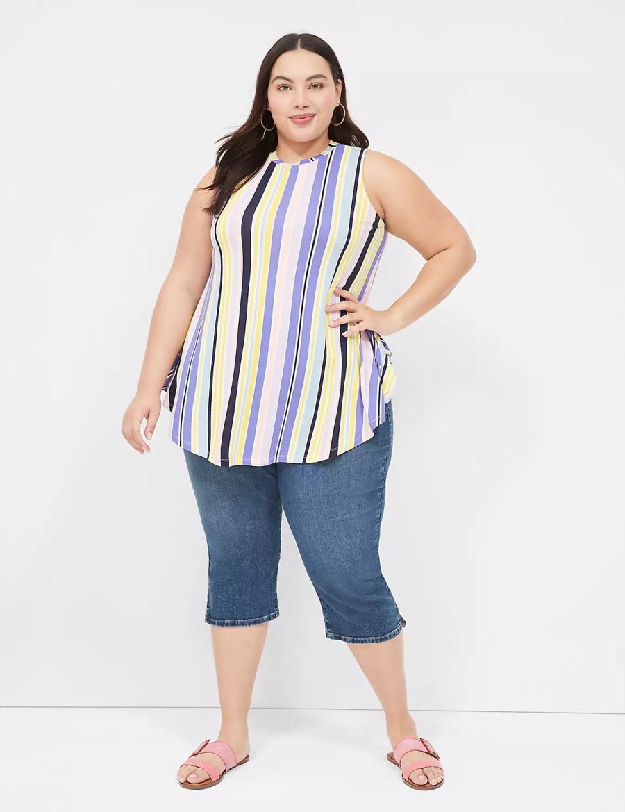 Lane Bryant Max Swing Sleeveless High-Neck Tunic Women T Shirts Purple Multicolor Stripes | EAF2745YD