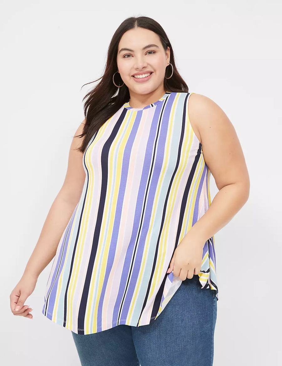 Lane Bryant Max Swing Sleeveless High-Neck Tunic Women T Shirts Purple Multicolor Stripes | EAF2745YD