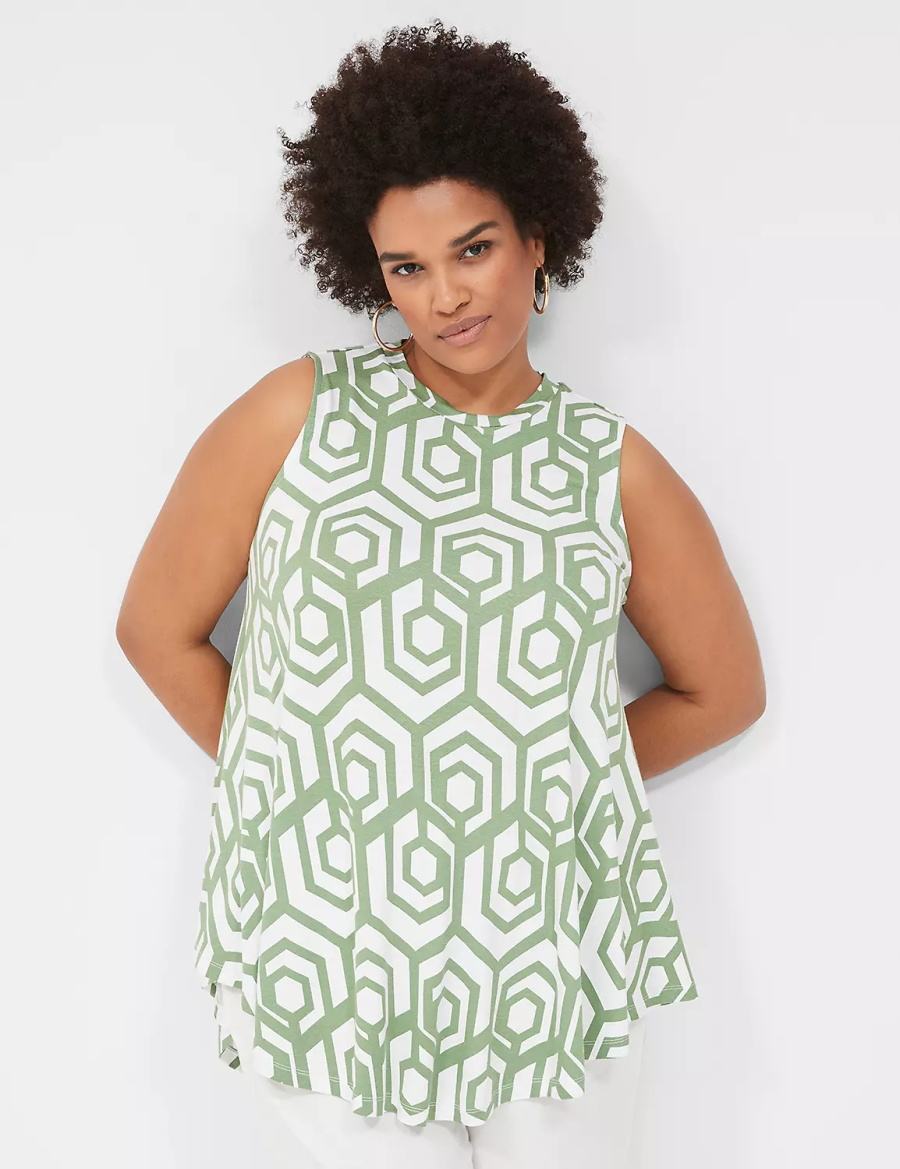 Lane Bryant Max Swing Sleeveless High-Neck Tunic Women T Shirts Green | TPB2371KH