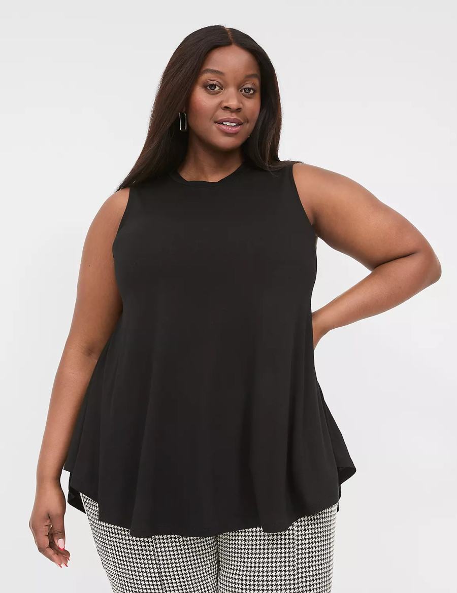 Lane Bryant Max Swing Sleeveless High-Neck Tunic Women T Shirts Black | PFW385GV