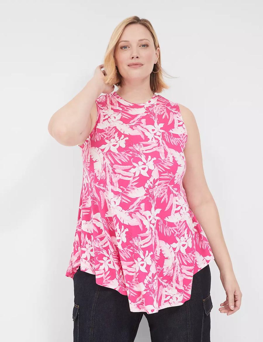 Lane Bryant Max Swing Sleeveless High-Neck Tunic Women T Shirts Pink White | UAU8451MG