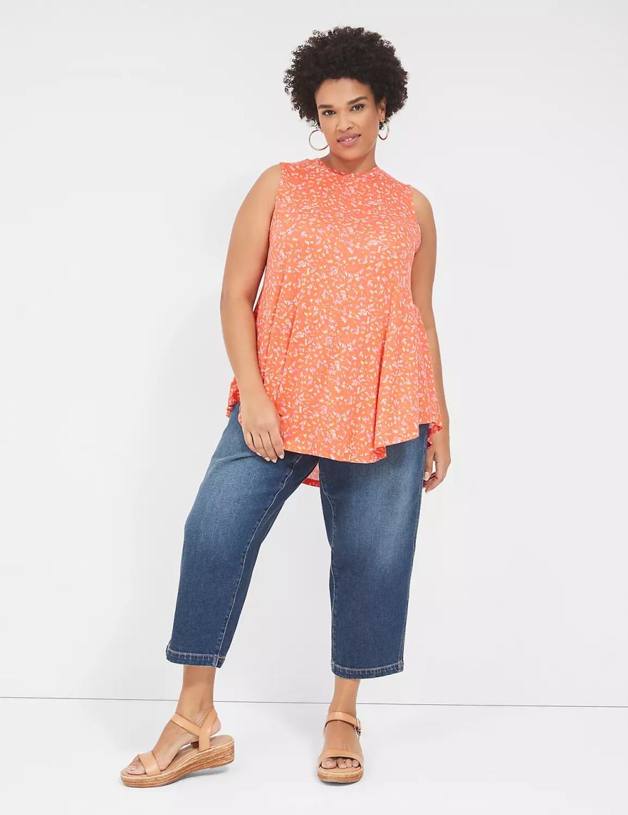 Lane Bryant Max Swing Sleeveless High-Neck Tunic Women T Shirts Orange | ZMO8953OR