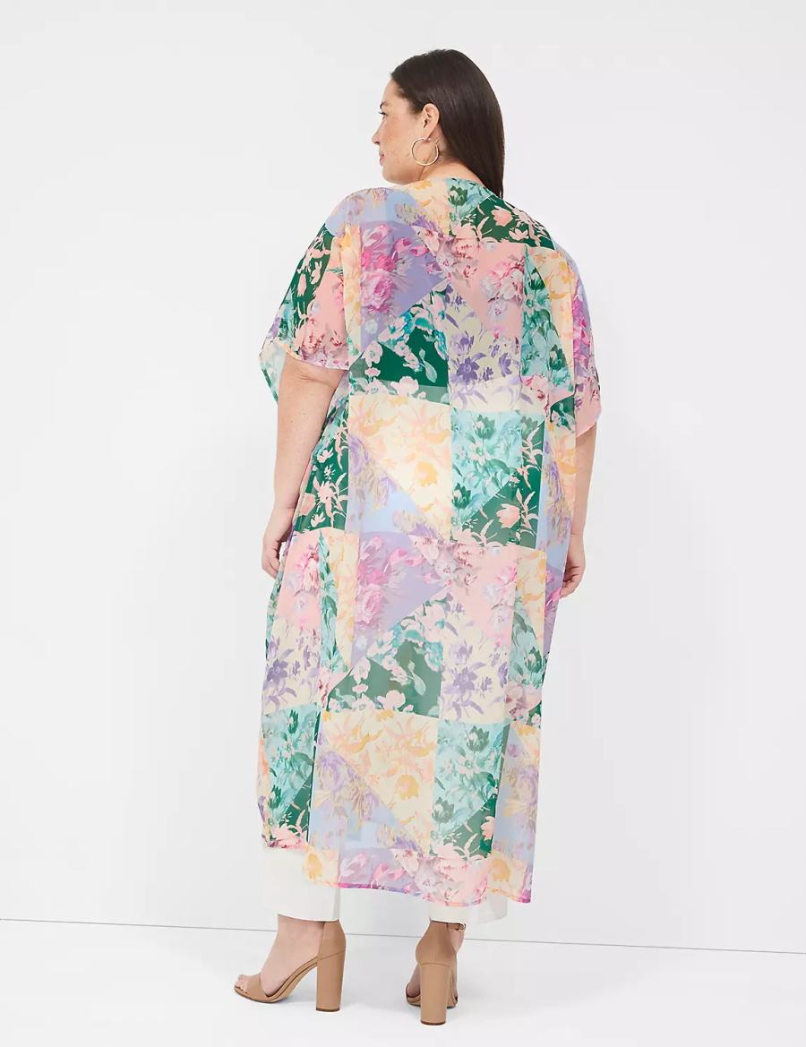 Lane Bryant Maxi Open-Front Overpiece Women Robe Green Multicolor | KAM7083KP