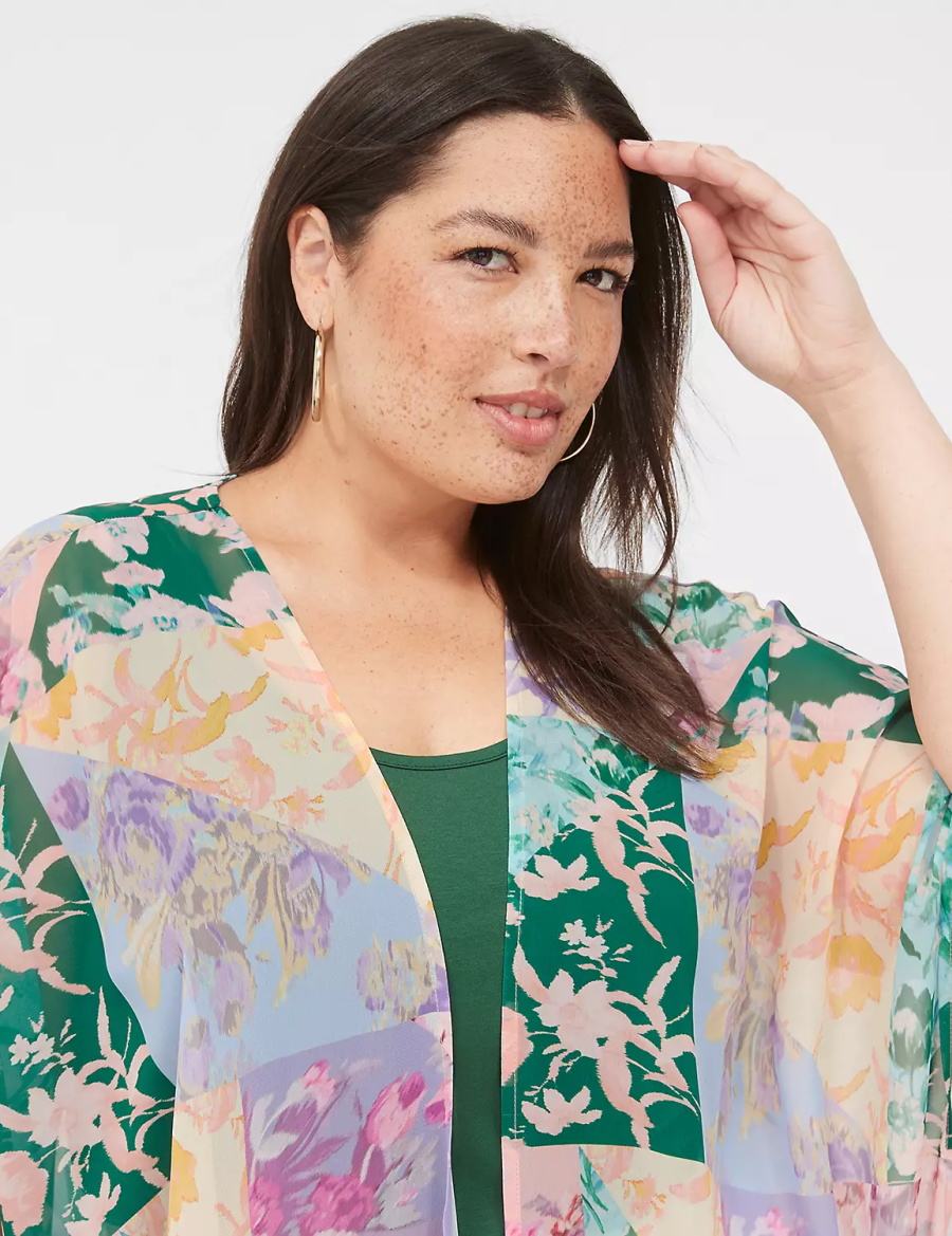 Lane Bryant Maxi Open-Front Overpiece Women Robe Green Multicolor | KAM7083KP