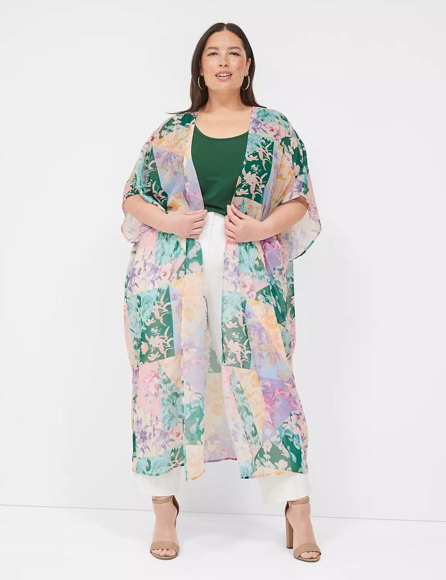 Lane Bryant Maxi Open-Front Overpiece Women Robe Green Multicolor | KAM7083KP