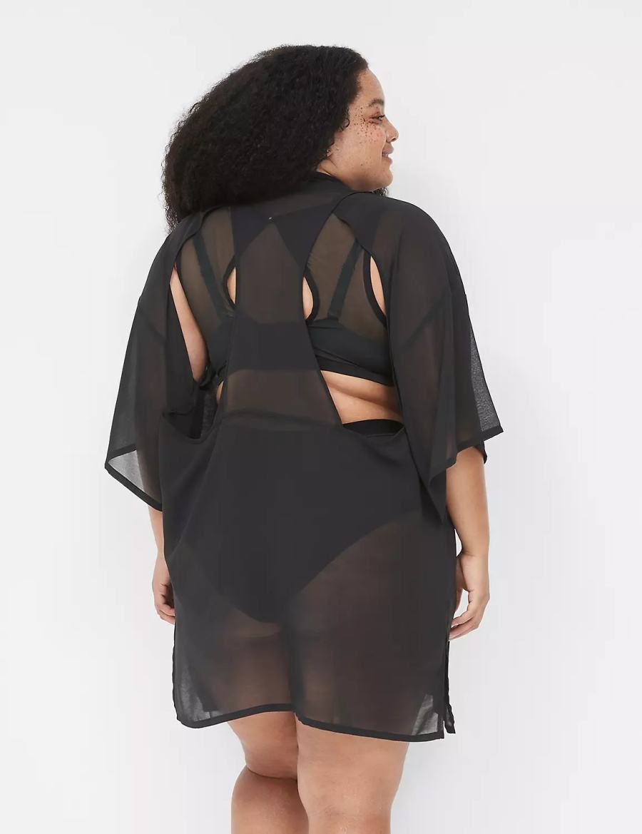 Lane Bryant Mesh Backless Kimono Women Dress Black | QIE564IN