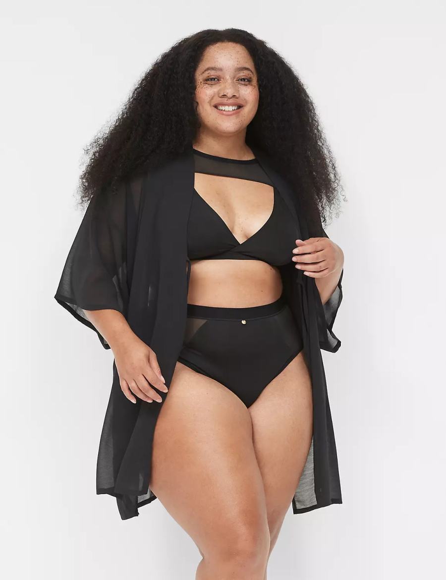 Lane Bryant Mesh Backless Kimono Women Dress Black | QIE564IN