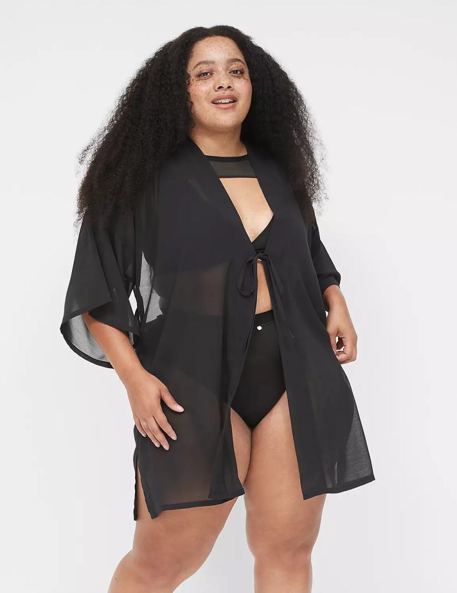 Lane Bryant Mesh Backless Kimono Women Dress Black | QIE564IN