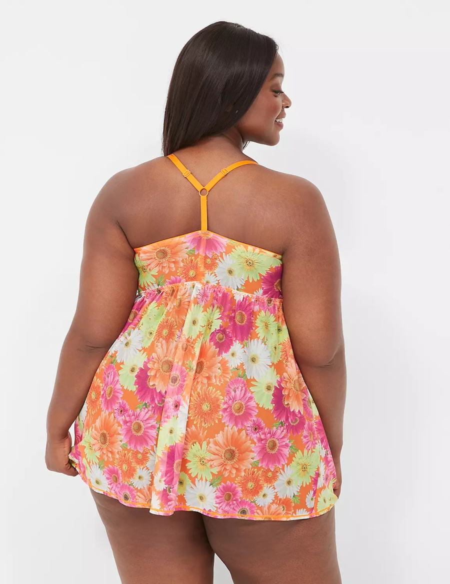 Lane Bryant Mesh High Apex Babydoll Women Dress Orange Multicolor | YNI7148BE