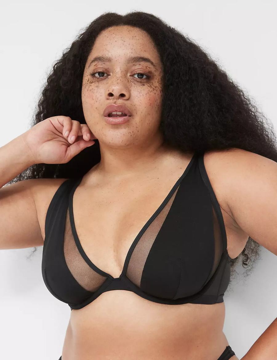 Lane Bryant Mesh High Apex Women Bralettes Black | ADL1387OY