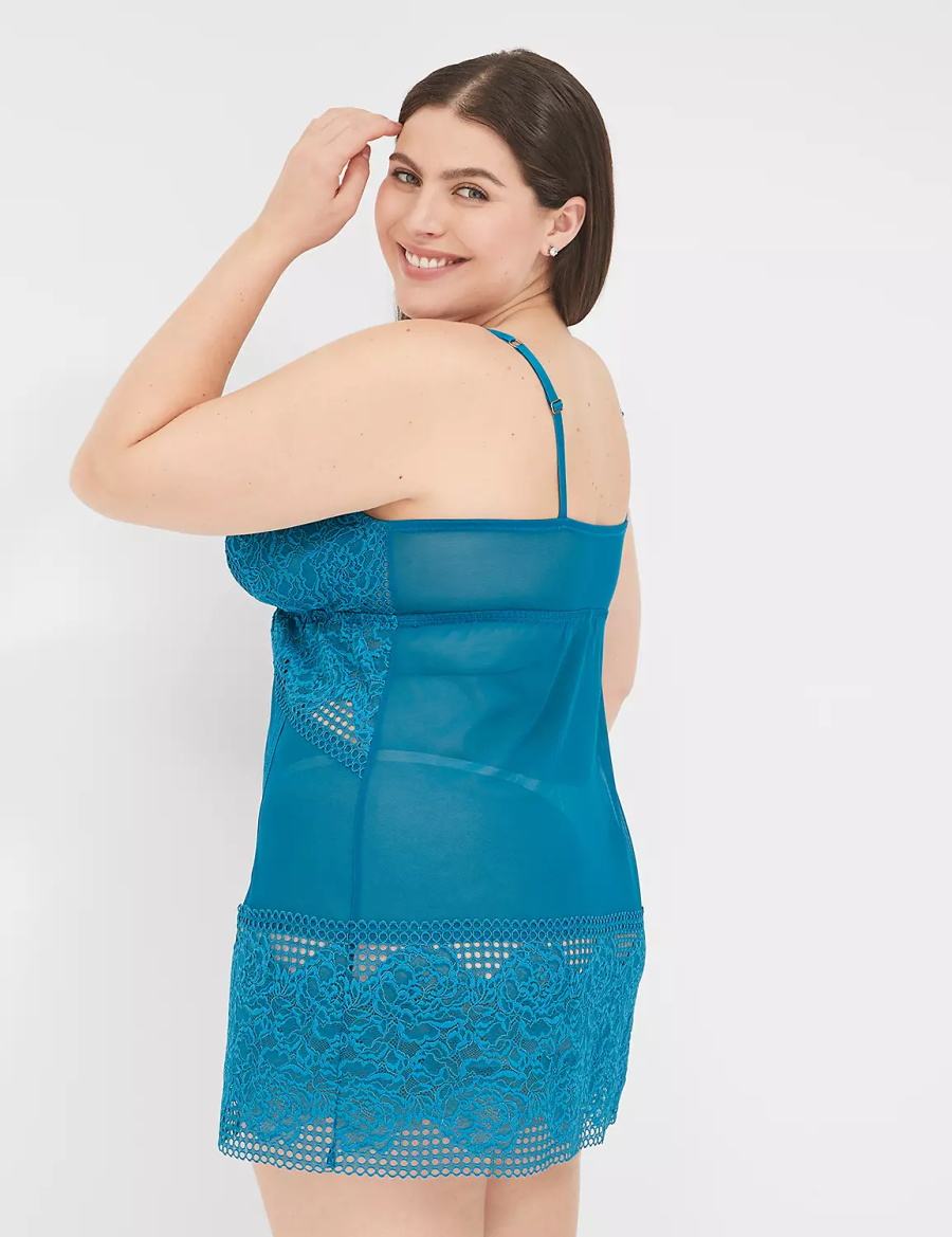 Lane Bryant Mesh & Lace Slip Women Dress Blue | HBV9469RO