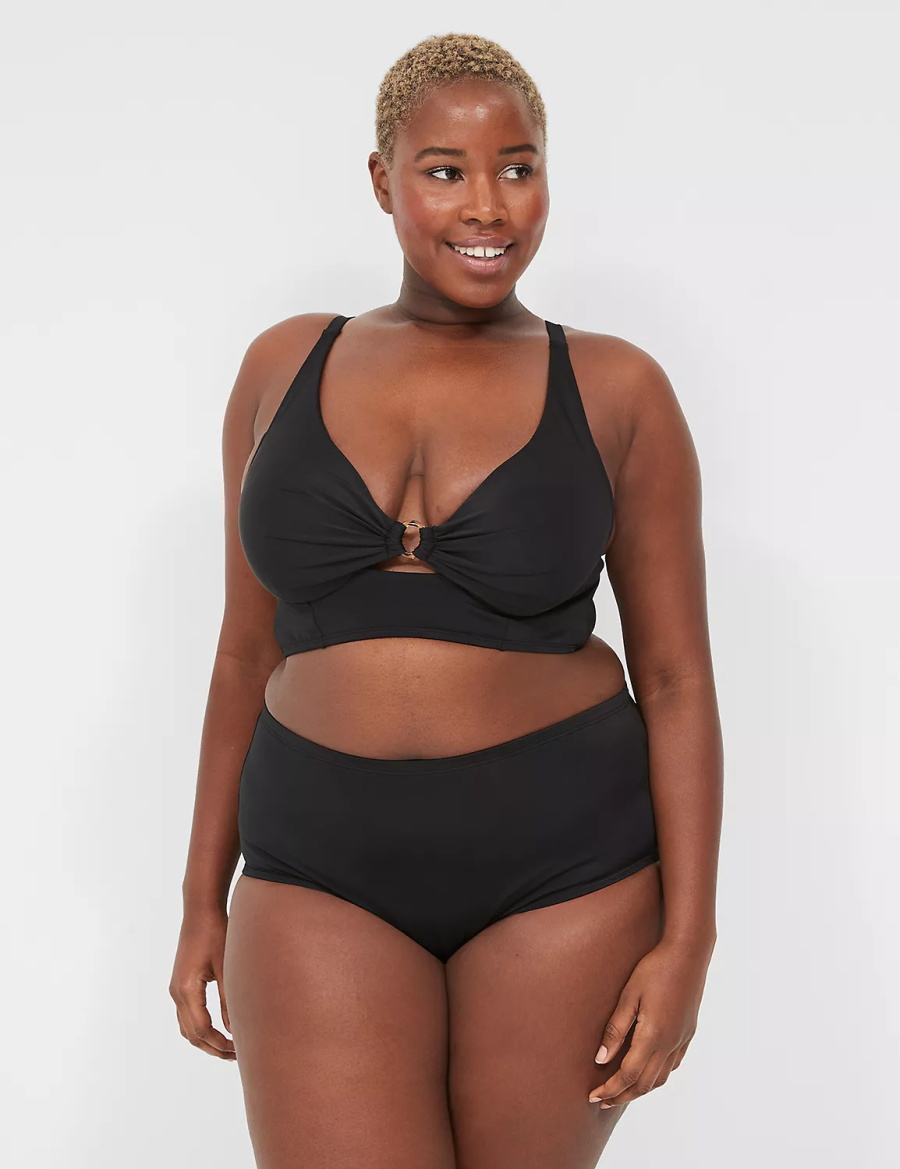 Lane Bryant Mid-Rise Swim Women Briefs Black | DUW7343NO