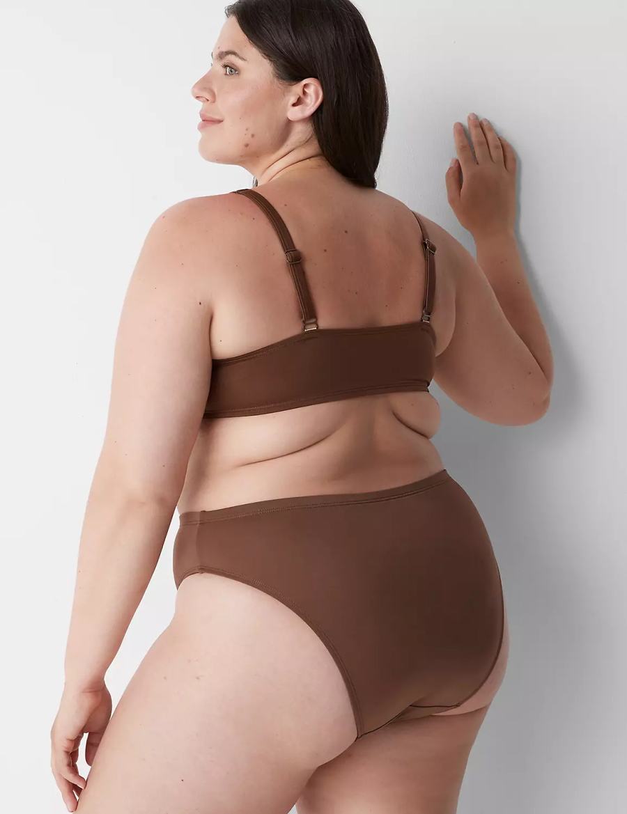 Lane Bryant Midi High-Leg Cheeky Swim Women Bikini Bottom Dark Brown | OBG1521NQ