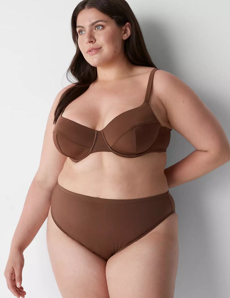 Lane Bryant Midi High-Leg Cheeky Swim Women Bikini Bottom Dark Brown | OBG1521NQ