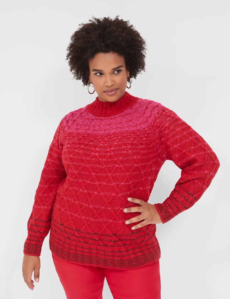 Lane Bryant Mock-Neck Cable Women Sweaters Red | FXK1752BB