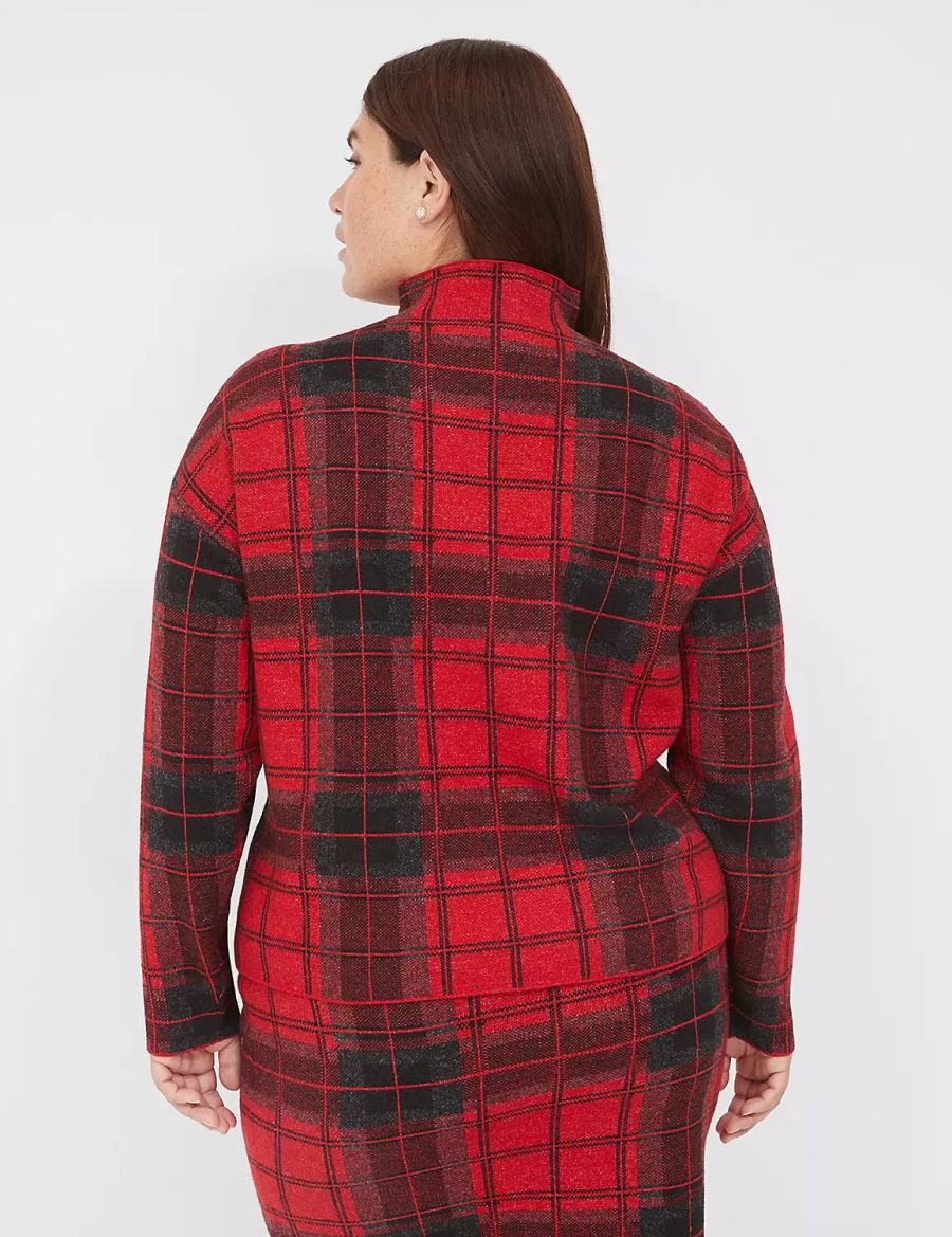 Lane Bryant Mock-Neck Plaid Women Sweaters Red | SBU381WD