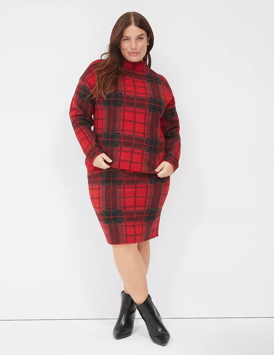 Lane Bryant Mock-Neck Plaid Women Sweaters Red | SBU381WD