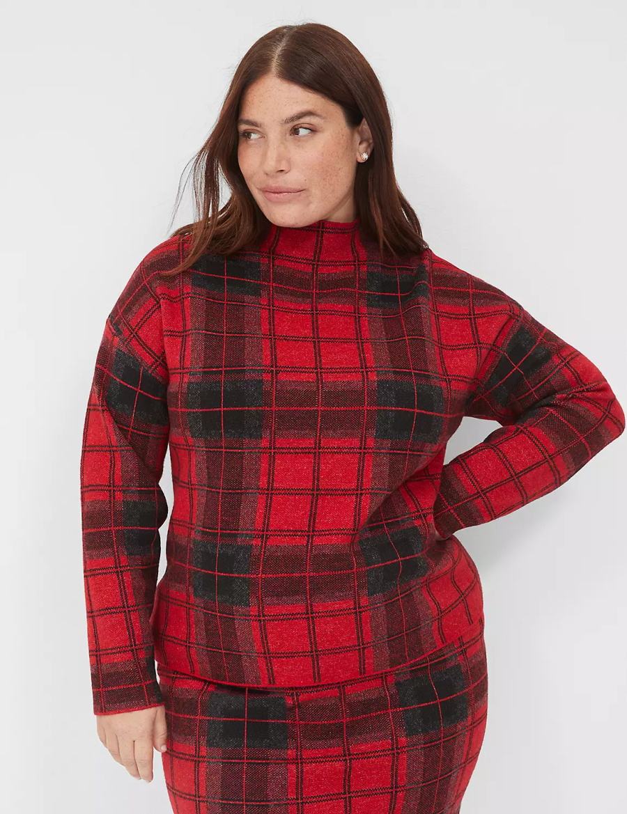 Lane Bryant Mock-Neck Plaid Women Sweaters Red | SBU381WD