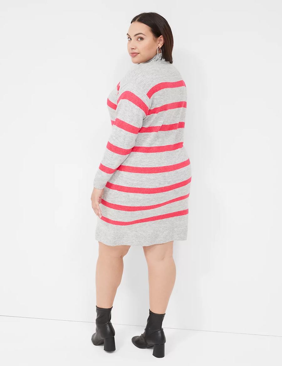 Lane Bryant Mock-Neck Striped Sweater Women Knitted Dress Grey | XWK73100ER