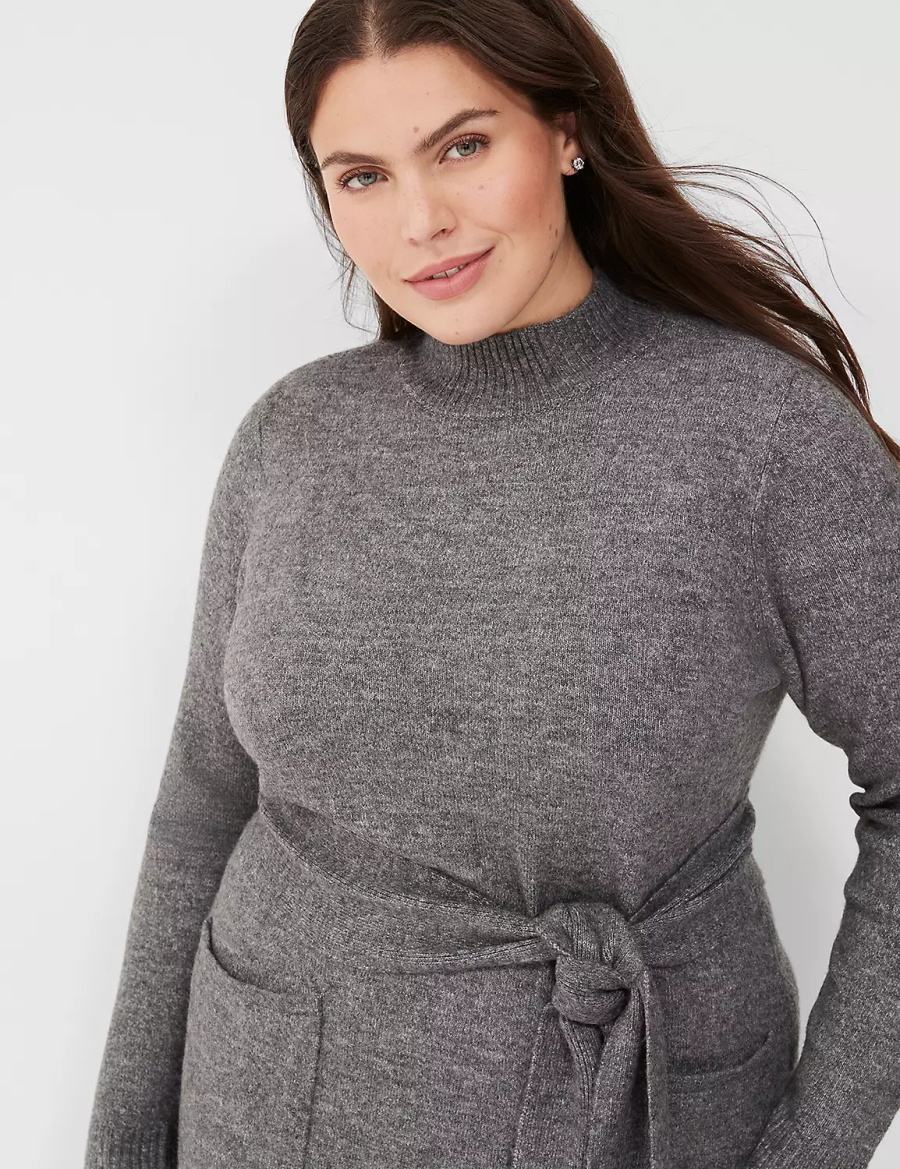 Lane Bryant Mock-Necked Midi Sweater Women Midi Dress Grey | WPR3495MU