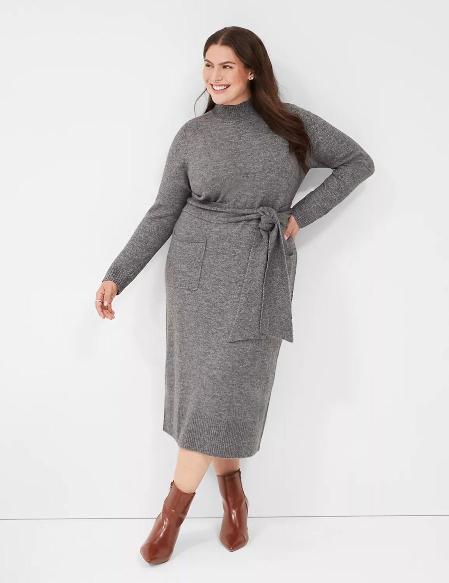 Lane Bryant Mock-Necked Midi Sweater Women Midi Dress Grey | WPR3495MU