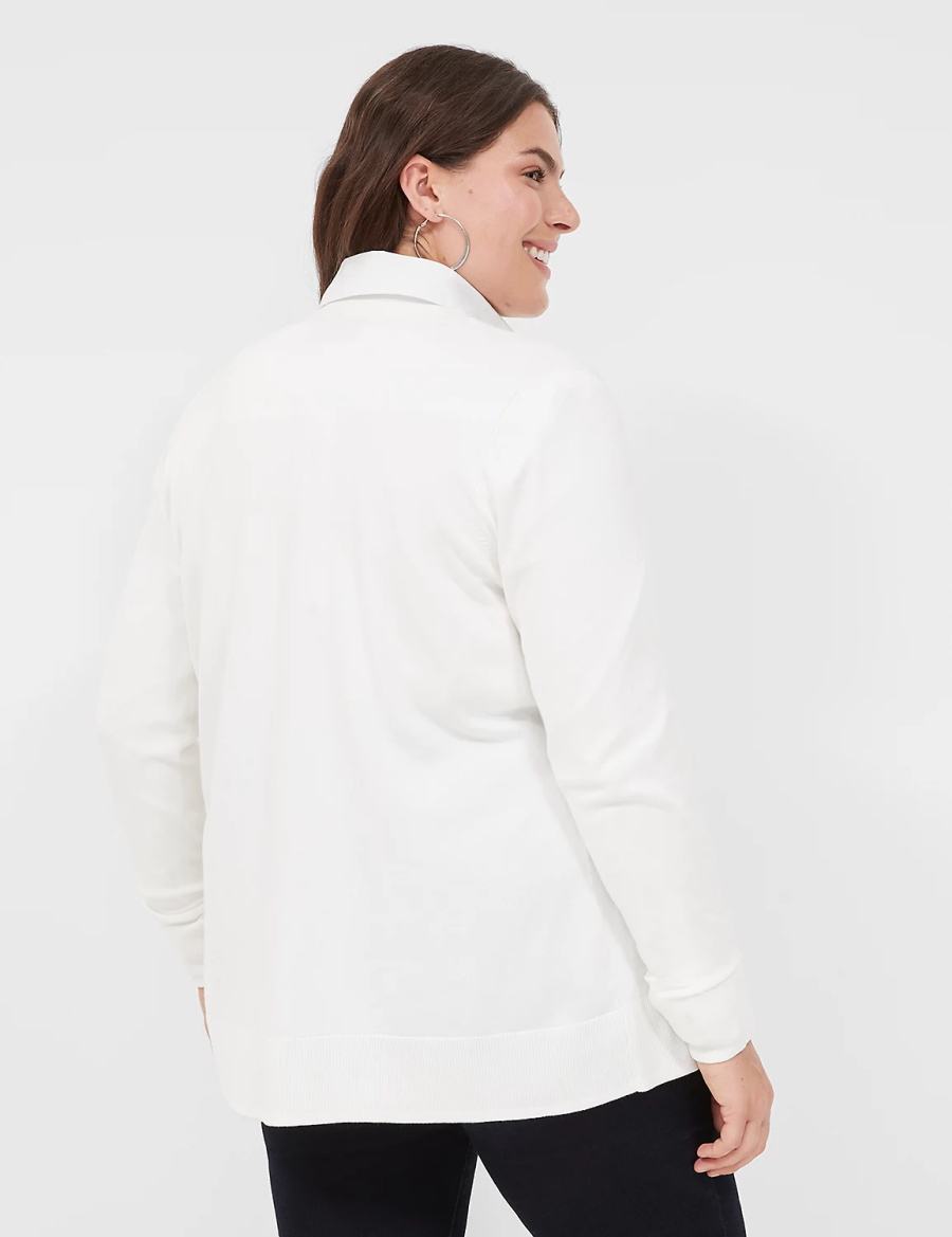 Lane Bryant Modern Long-Sleeve Open-Front Women Cardigan White | ARG3637TG