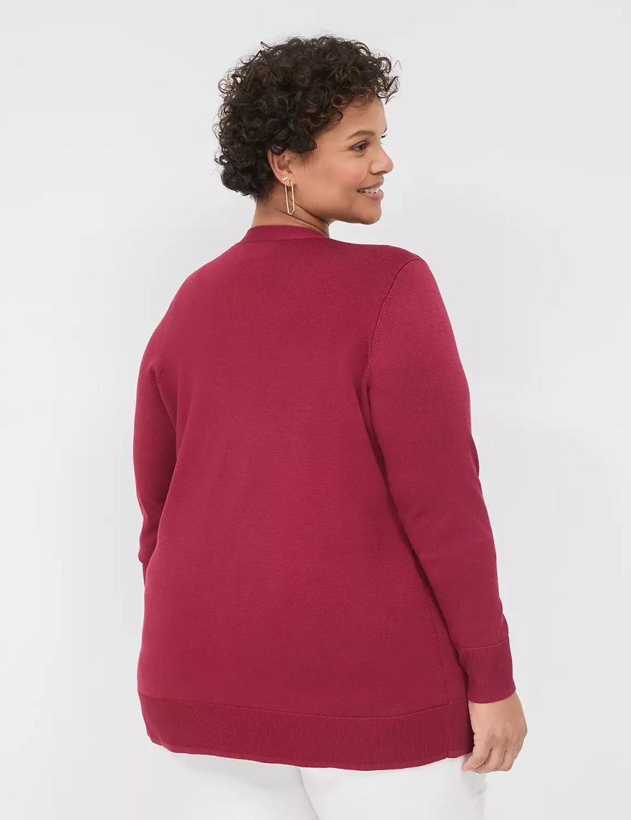 Lane Bryant Modern Long-Sleeve Open-Front Women Cardigan Deep Red | CIF292SE