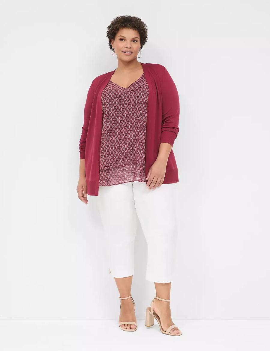 Lane Bryant Modern Long-Sleeve Open-Front Women Cardigan Deep Red | CIF292SE