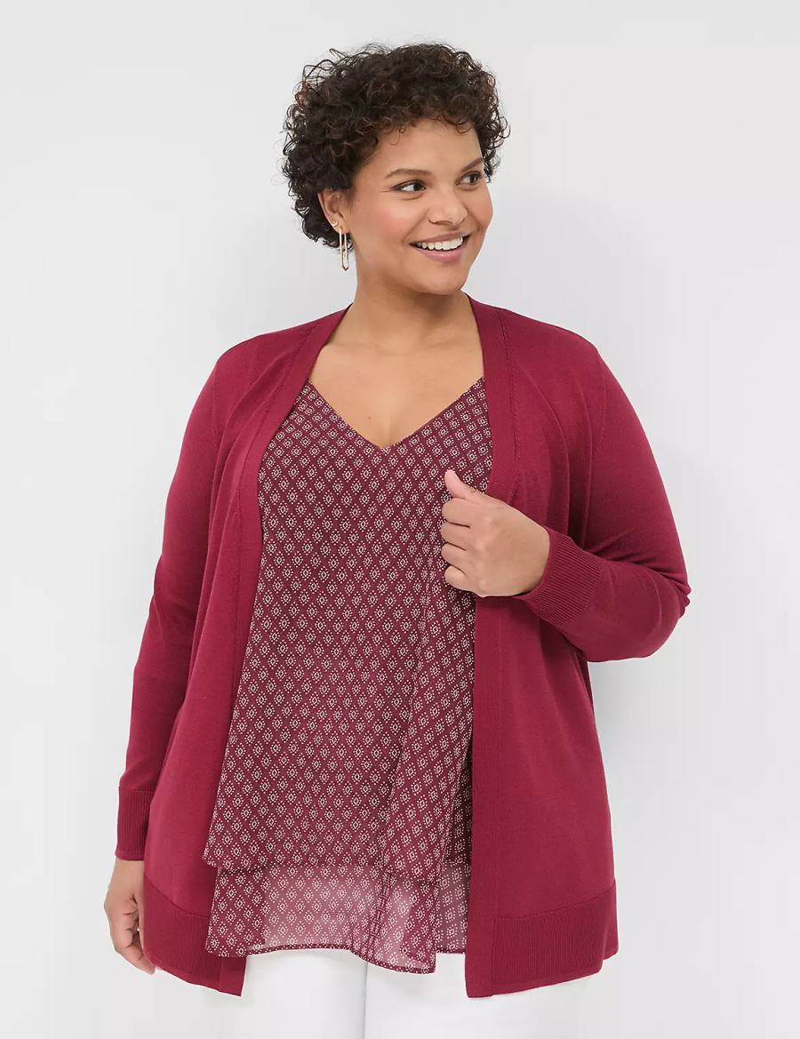 Lane Bryant Modern Long-Sleeve Open-Front Women Cardigan Deep Red | CIF292SE