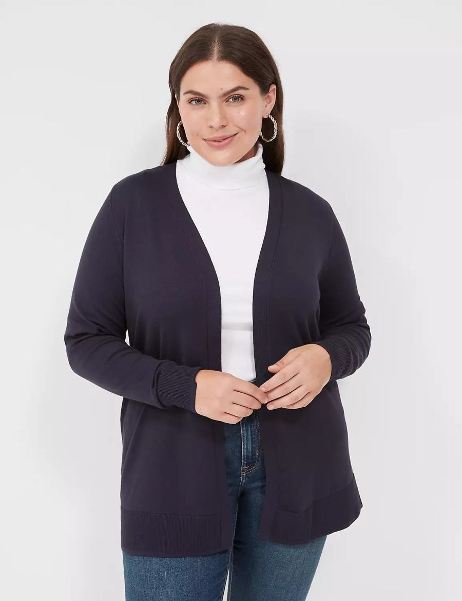 Lane Bryant Modern Long-Sleeve Open-Front Women Cardigan Blue | CJU3674CE