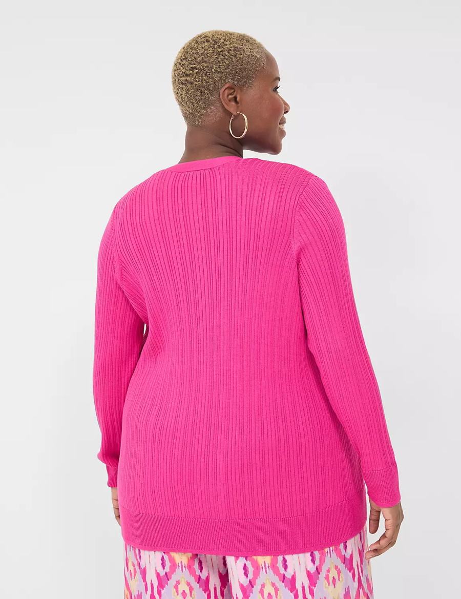 Lane Bryant Modern Open-Front Ribbed Women Cardigan Pink | AZN8260GN