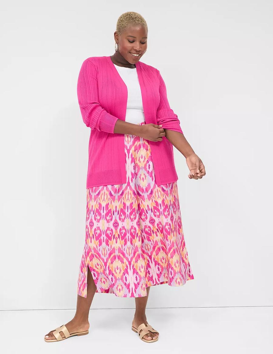 Lane Bryant Modern Open-Front Ribbed Women Cardigan Pink | AZN8260GN