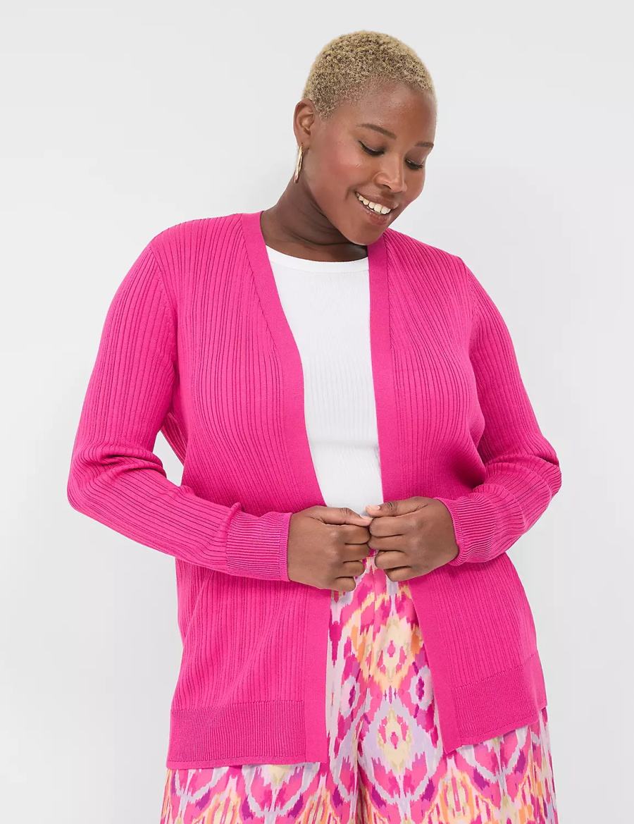 Lane Bryant Modern Open-Front Ribbed Women Cardigan Pink | AZN8260GN