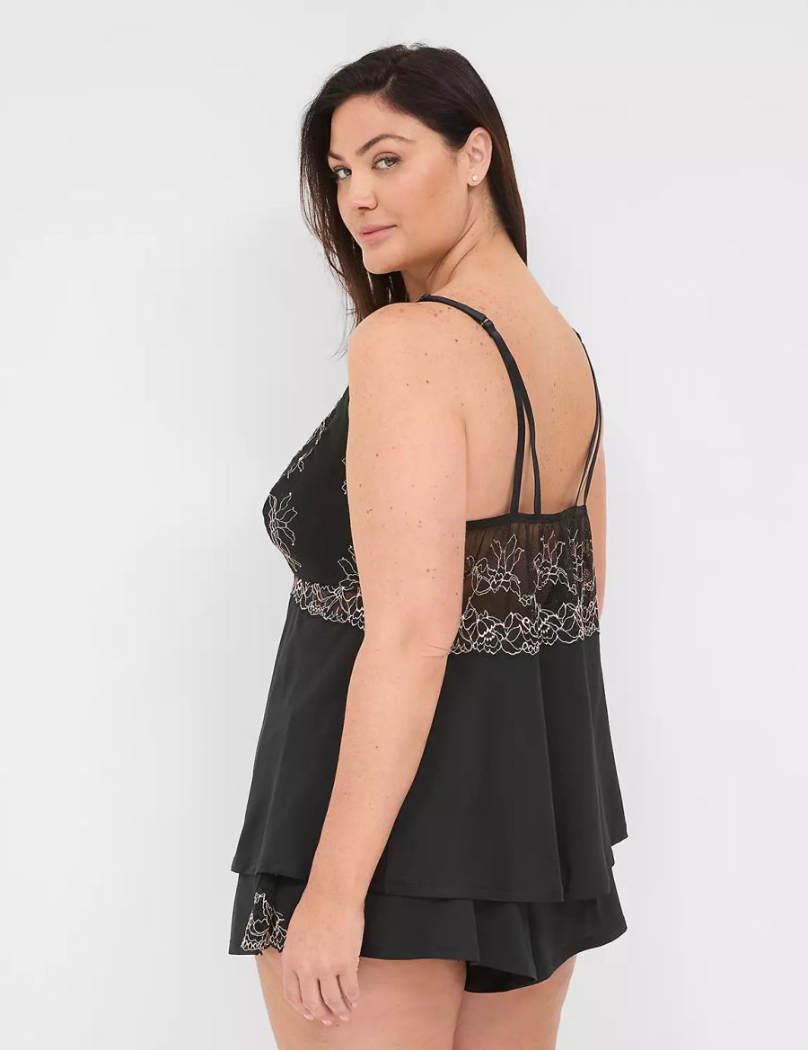 Lane Bryant Modern Romance Cami & Short Set Women Pajamas Black | POU9334GB