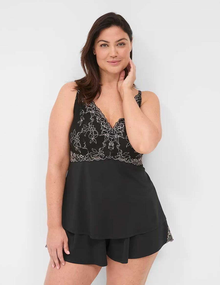 Lane Bryant Modern Romance Cami & Short Set Women Pajamas Black | POU9334GB