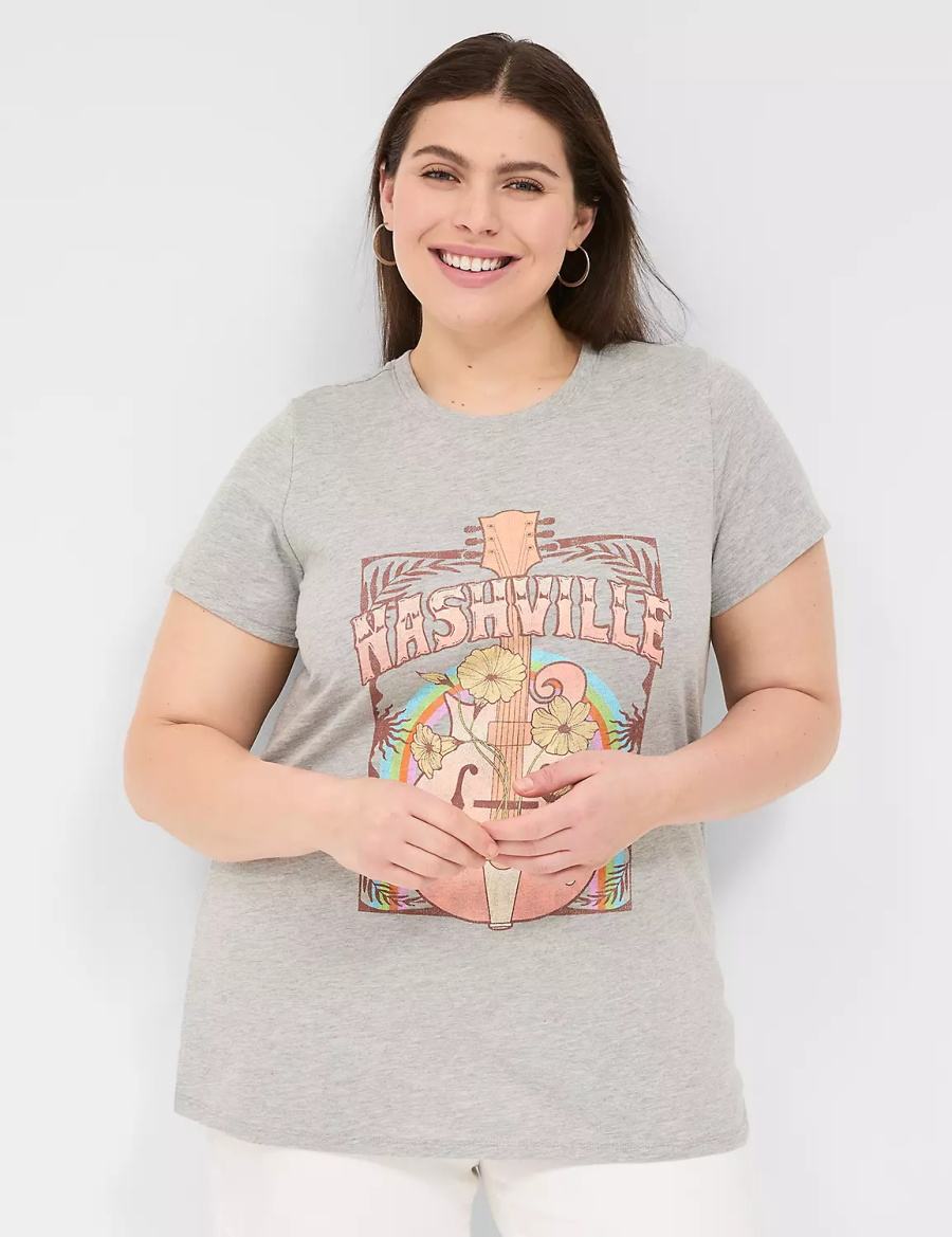 Lane Bryant Nashville Graphic Tee Women T Shirts Light Grey | MGF6067YQ