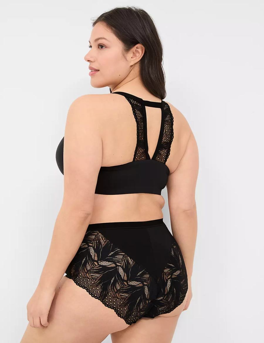 Lane Bryant No-Show Lace-Back Full Women Briefs Black | TMB8487RW