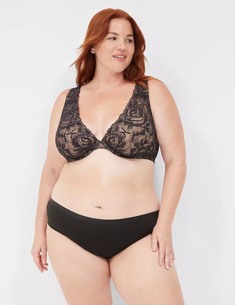 Lane Bryant No-Show Lace-Back Women Hipster Panty Black | TFJ2420JO