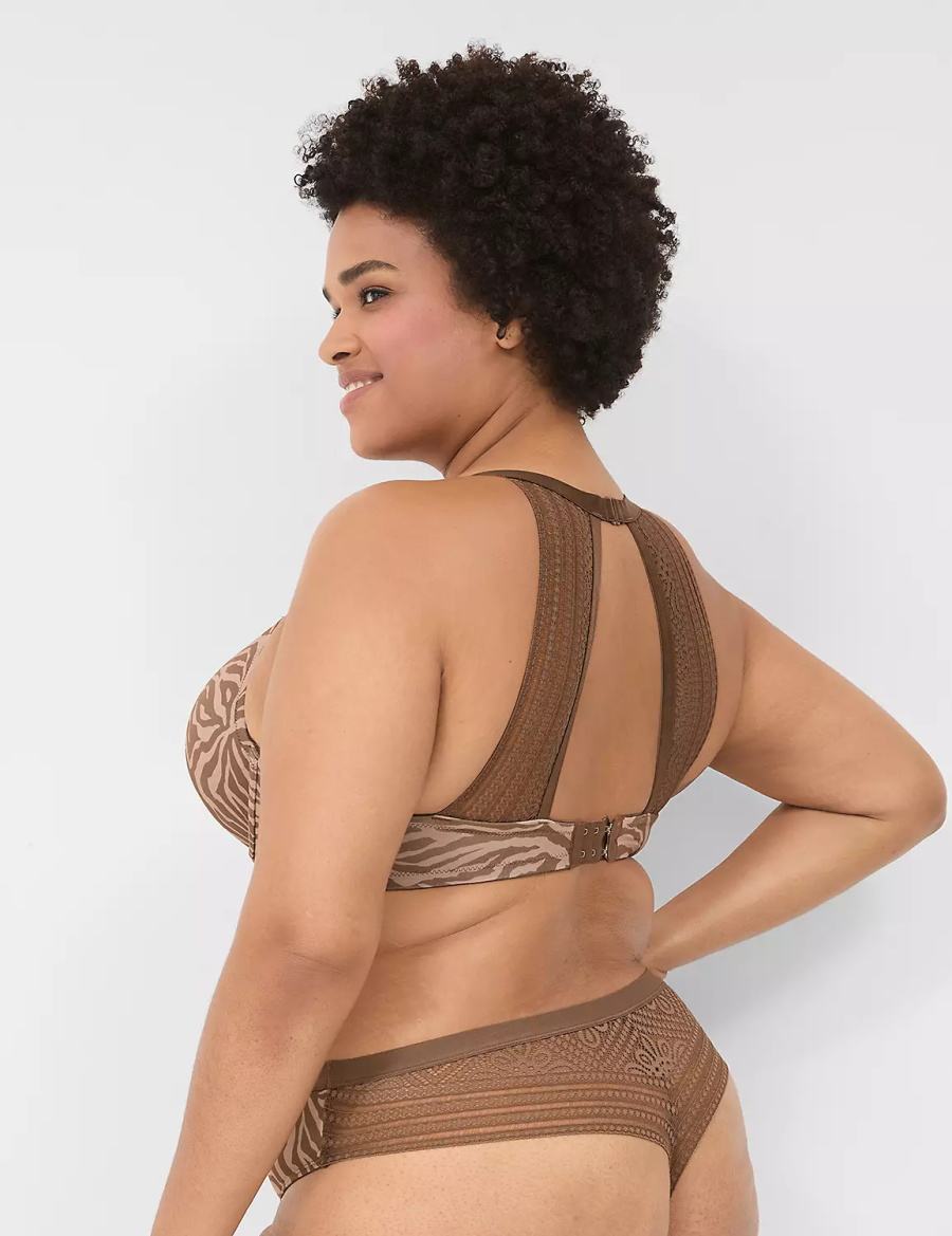 Lane Bryant No-Show With Lace Back Women Thong Panty Deep Grey Brown | EXB6278SB