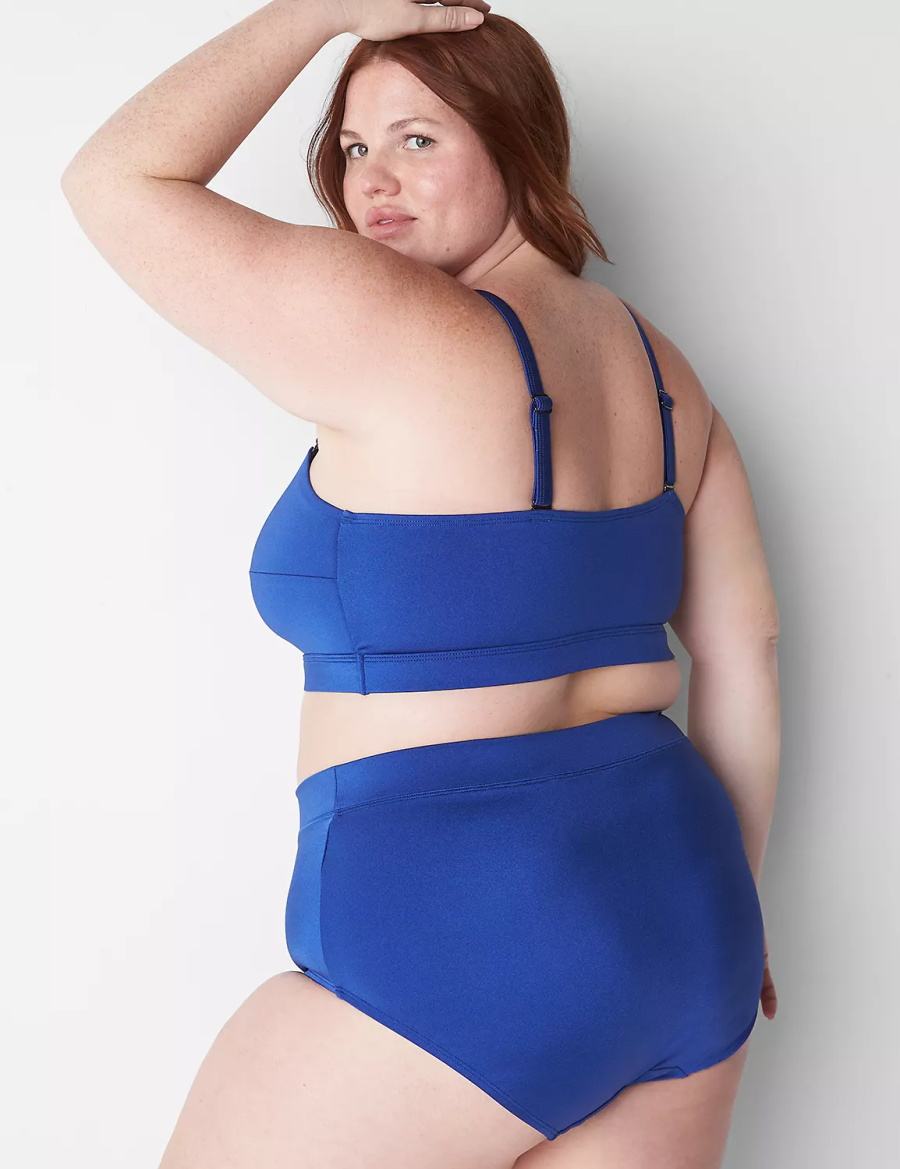 Lane Bryant No-Wire Asymmetric Swim Women Bikini Top Blue | RBK406KE