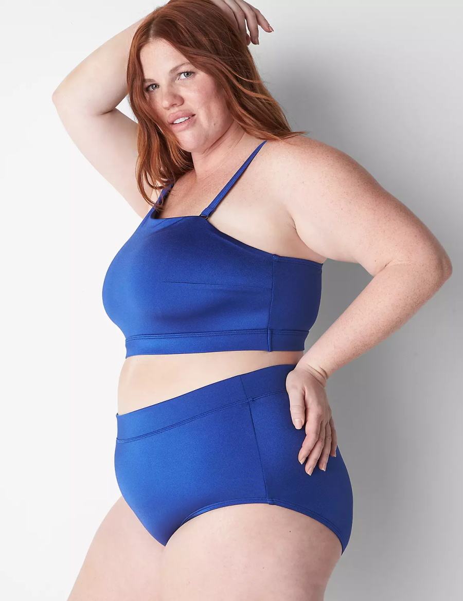 Lane Bryant No-Wire Asymmetric Swim Women Bikini Top Blue | RBK406KE