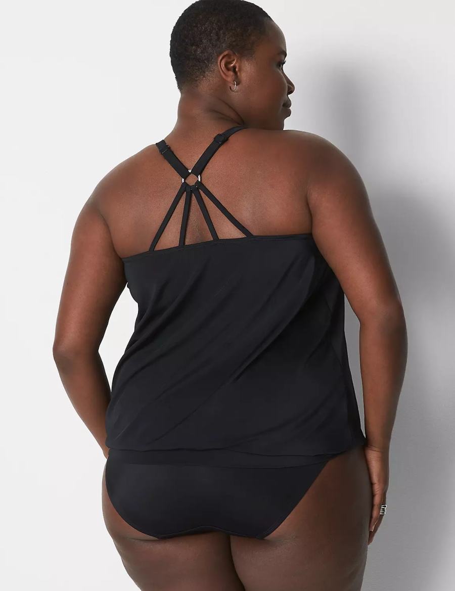 Lane Bryant No-Wire Blouson Swim Tankini Women Bikini Top Black | CUM2434TP