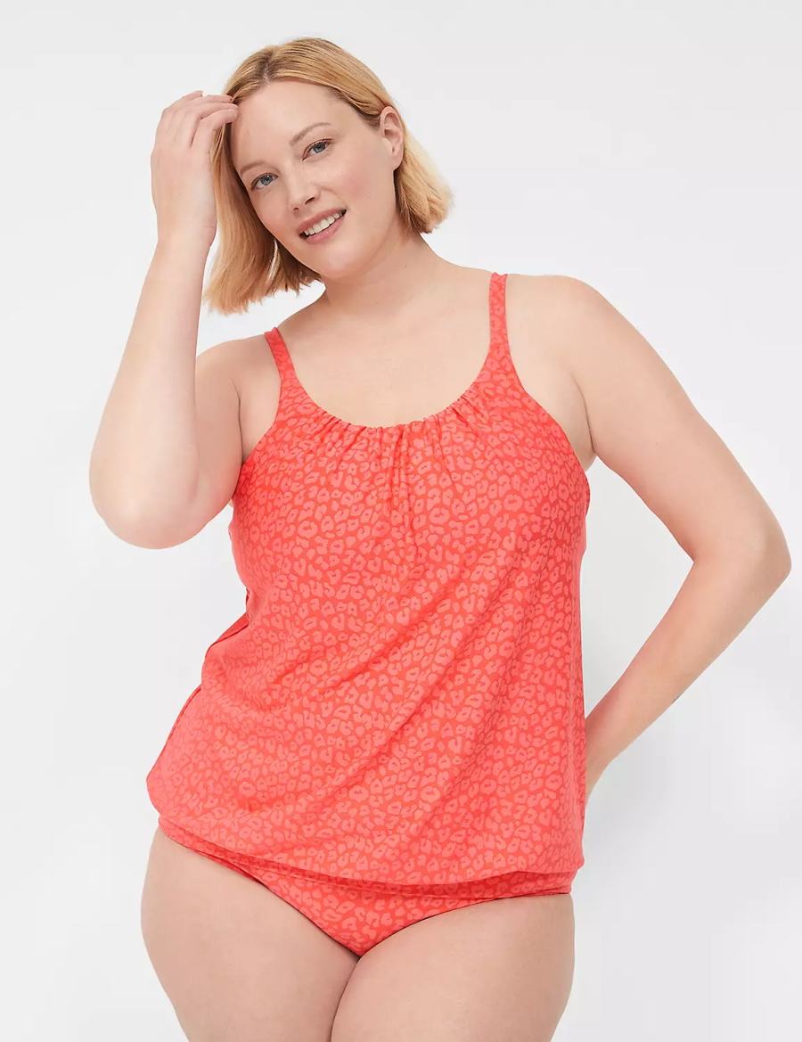 Lane Bryant No-Wire Blouson Tankini Women Bikini Top Coral | LOY9261JP