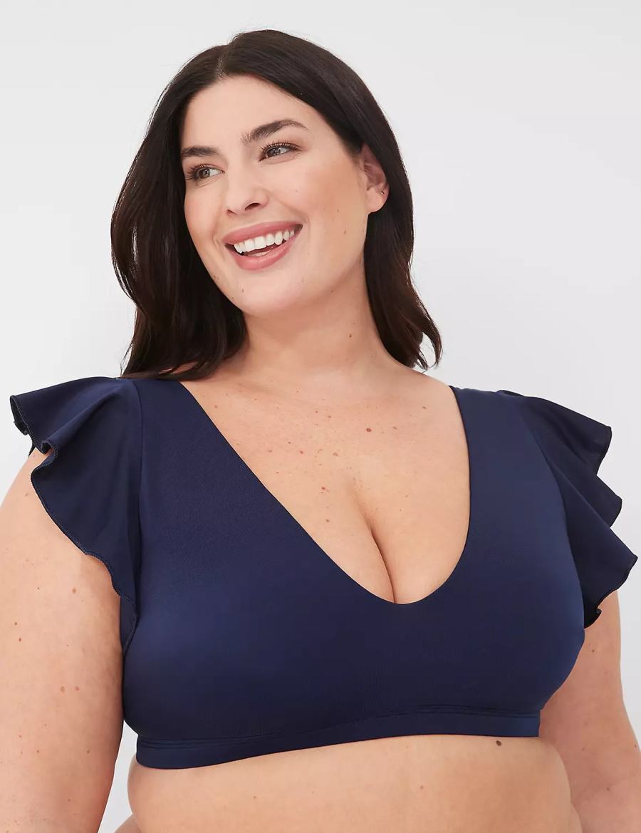 Lane Bryant No-Wire Flutter-Sleeve Women Bikini Top Blue | XEH8582QE