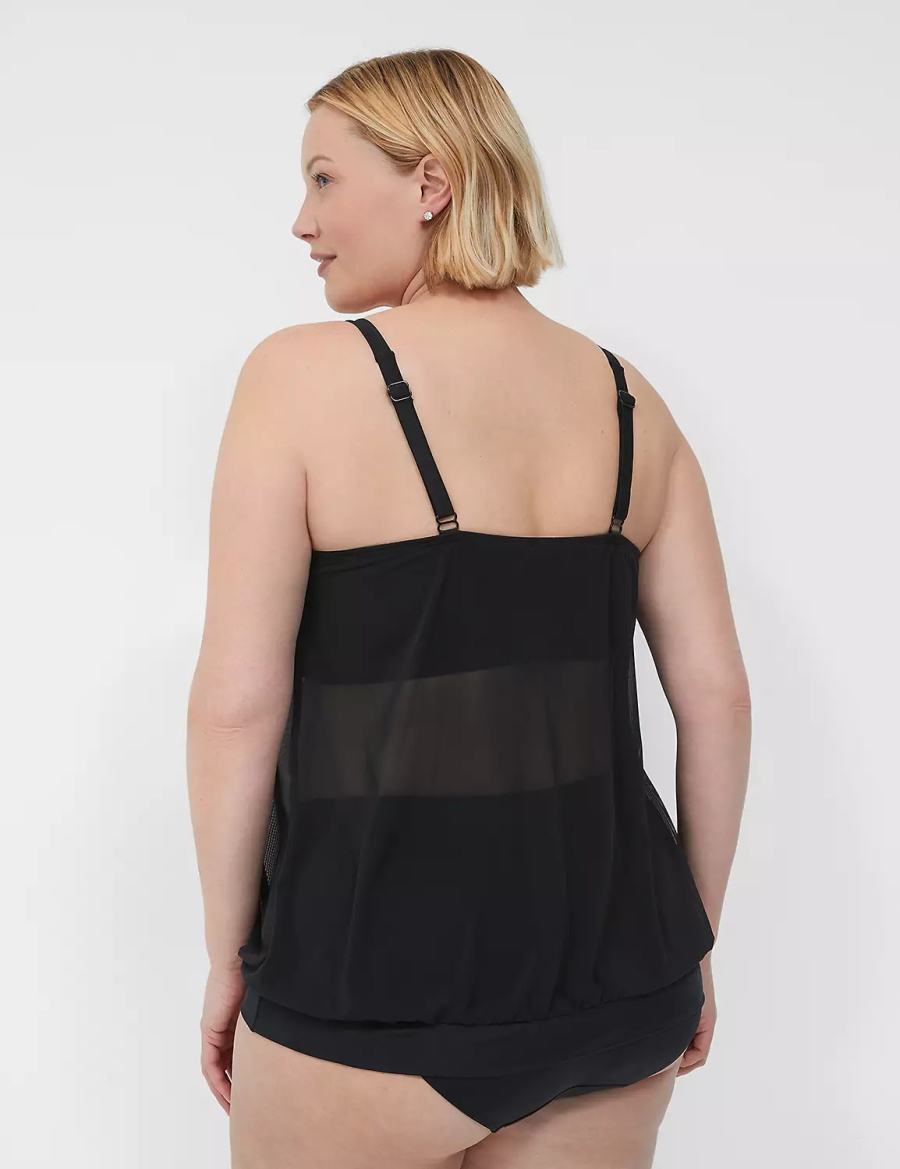 Lane Bryant No-Wire Mesh Blouson Tankini Women Bikini Top Black | YHZ2753JM