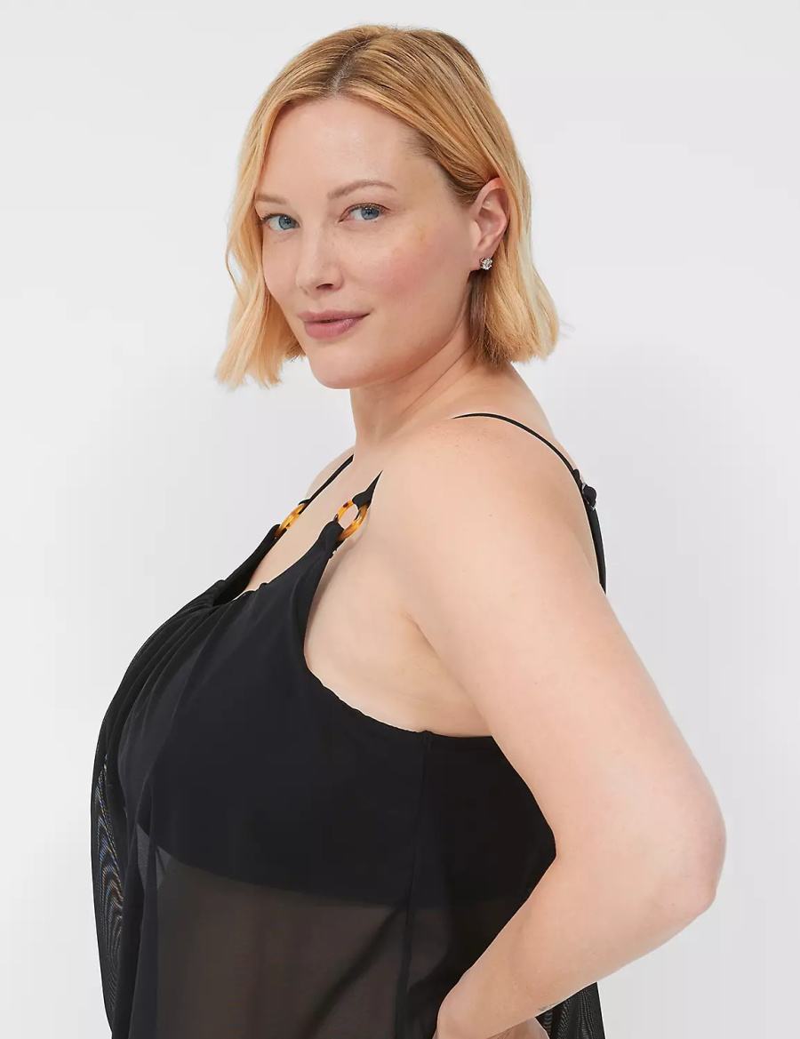 Lane Bryant No-Wire Mesh Blouson Tankini Women Bikini Top Black | YHZ2753JM