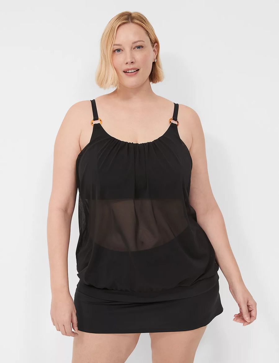 Lane Bryant No-Wire Mesh Blouson Tankini Women Bikini Top Black | YHZ2753JM