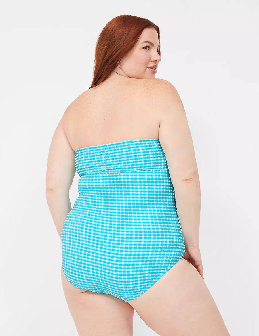 Lane Bryant No-Wire Multi-Way Strapless One-Piece Women Swimsuits Blue White | FQL3919UR